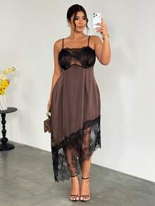 Firerie Plus Size Women Lace Elegant Waist Cinching Spaghetti Strap Party Dress Zanzea For Zanea Woman New Arrival Casual Date Dresses Whute Ladies Graduation - Brown - View 8