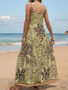 Swim Lushoire 女士夏季沙滩椰树印花V领半透明连衣裙 - 彩色 - 查看 2