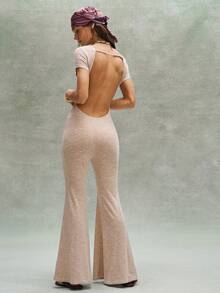 Bohemela 波西米亚风美式休闲星形水钻图案针织露背连体裤（女款） - 卡其色 - 查看 8