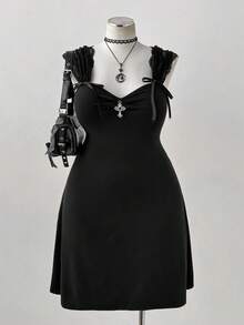 Sunspun Đầm chữ A ôm sát, chất liệu dệt kim co giãn, ren tối màu. - màu đen - Xem 1