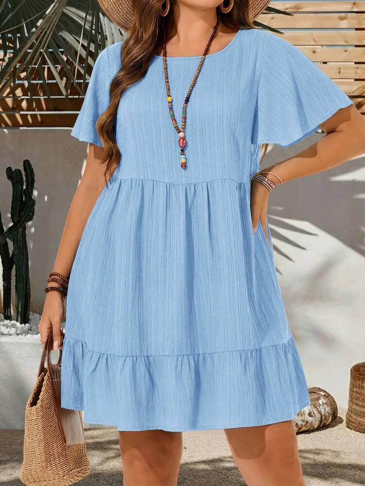 Plus Size Vacation Casual Solid Color Short Sleeve Dress,Summer Outfits For Women,Easter Dress Women,Bohemia,Rave Outfits,Easter Outfit Curve,Country Concert Outfit