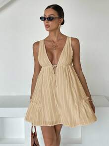 Siren Gaze Women's Sexy V-Neck Tie Front Ruffle Hem Mini Dress Women's Summer Dresses Women's Summer Outfits Women Clothes Dress Vacation Outfits Women Woman Dress,Summer Dresses For Women - Apricot - View 7