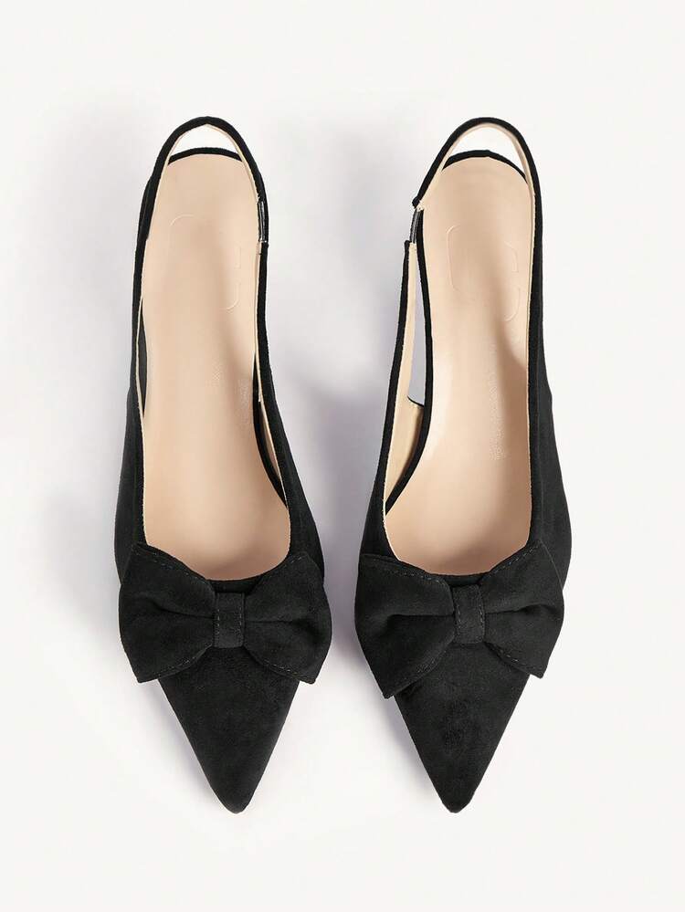 CUCCOO CHICEST Women Shoes French Elegant Bow Sandals Women, Black Suede Pointed Toe Stiletto Slingback Shoes Wedding Shoes Summer Shoes Bride Shoes