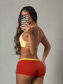 EgrlEra Fashionable Women's Multi-Color Romantic Sexy Embroidered Shorts,Beach Shorts,Spring Break Outfits - Red - View 2