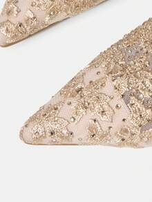 MOTF Giày cao gót nữ mới, mũi nhọn, gót mỏng, ren lưới hình kim cương, thời trang và thanh lịch. - Màu be - Xem 6