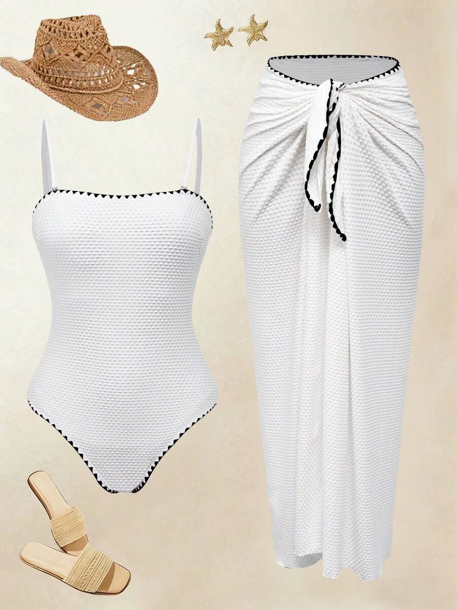 Swim Oasis 2026春夏新款女士泳装上市，适合度假、约会、西部风情、邮轮、海滩、海岛、公路旅行、四季皆宜、音乐节、波西米亚风假期、秋日休闲波西米亚Y2K褶皱短裤、优雅复古休闲两件套提花黑白撞色滚边复古休闲沙滩度假连体裤、女士连体泳衣带罩衫、白色连体泳衣、白色连体泳衣带罩衫、白色纱笼复古泳衣、女士白色罩衫裙连体泳衣带罩衫、女士泳装夏季沙滩装、女士泳装、夏季泳装、优雅泳衣、拉链泳衣、瑜伽连体裤、Z65c7代码女士服装折扣动物园服装女士Ysk服装女士泳衣、女士塑身泳衣Y2K泳衣 - 彩色 - 查看 1