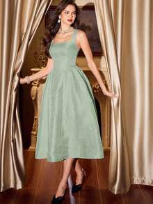 Vintamour 复古优雅女士连衣裙，带口袋，提花面料，度假风连衣裙，优雅派对连衣裙，长款派对连衣裙，女士派对连衣裙，秋季女装，万圣节服装，冬季服装，圣诞节冬季连衣裙，女士秋季服装，女士万圣节服装，女士圣诞节服装，圣诞派对连衣裙，优雅派对连衣裙 - 薄荷綠 - 查看 2