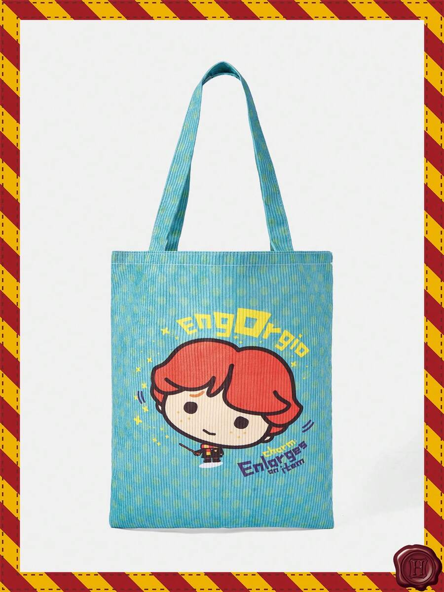 HARRY POTTER X SHEIN Women's Cartoon And Letter Pattern Convenient Handbag - Mint Blue - View 1