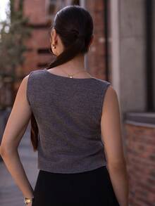 Andrea Bello Women's V-Neck Sleeveless Fitted Street Casual Vest Jacket Women Coats - White - View 2