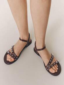 Styleloop Women's Flat Sandals, Bohemian, Beach Vacation, Western Wind, Summer Wear, Travel Essentials - dark brown - View 2