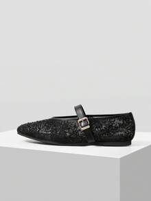 MOTF PREMIUM RHINESTONE DETAIL BALLET FLATS - Black mesh yarn - View 3