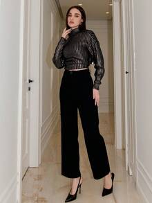 Bris Aura 高腰黑色舒适直筒裤 - 黑色 - 查看 3