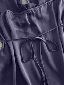 Nuevo top de verano para mujer con cuello halter, cintura fruncida y lazo, sexy y casual para vacaciones - Morado - Ver 6