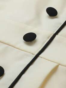 Breezaya Women's Sleeveless Contrast Trim Elegant Waist Cinched Single-Breasted Long Dress, Summer - Pale Yellow - View 4