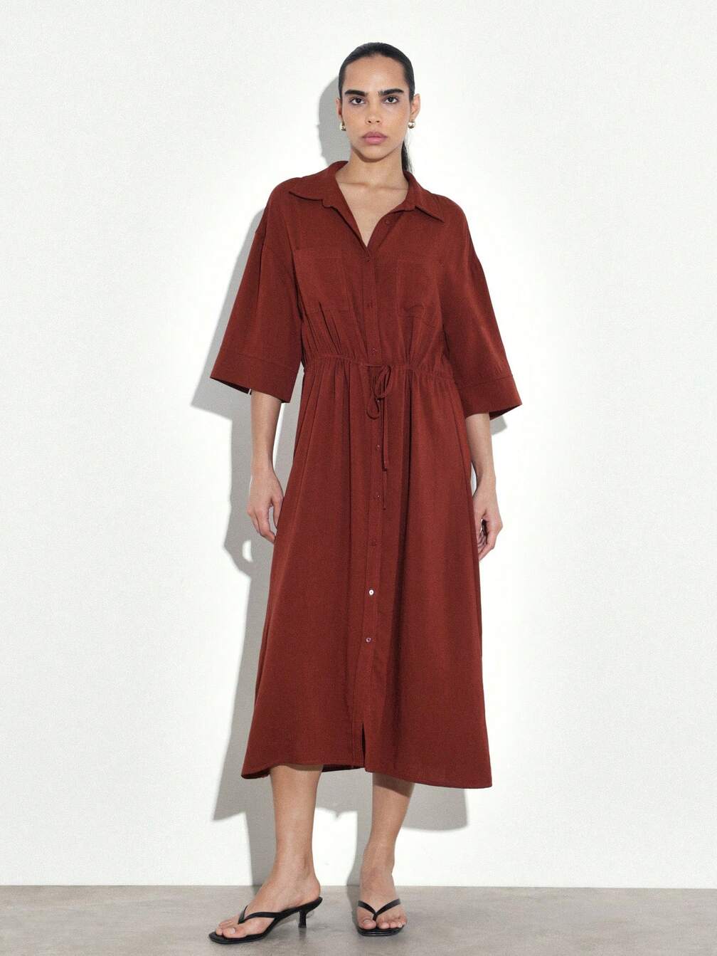 orange midi dress casual 100% Cotton Orange Floral Button Front Midi Dress - All Dresses