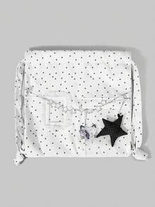 ROMWE Grunge Punk 白色 Y2K 千禧辣妹星形印花蕾丝拼接立体金属星形音符装饰二维元古经典波点量产系列轻便大容量可折叠收纳袋，适合休闲、旅行、音乐节/学校通勤和日常使用。 - 白色 - 查看 2