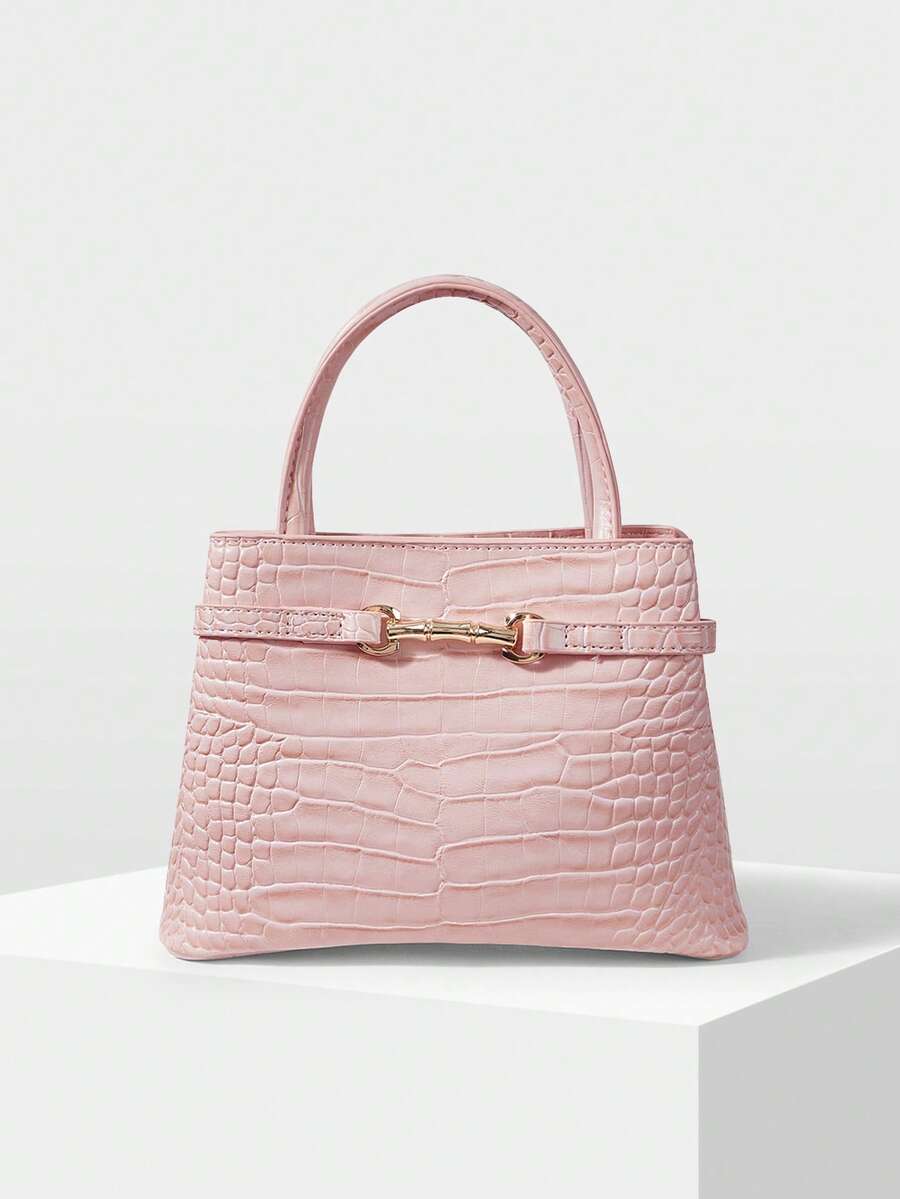 MOTF PREMIUM FASHION ALLIGATOR PATTERN HANDBAG - Pink alligator pattern - View 2