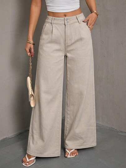 SHEIN Essnce Damen Slim Straight Loose Elegante Lässig Bürokleidung Graue Jeans, Geeignet für alle Jahreszeiten