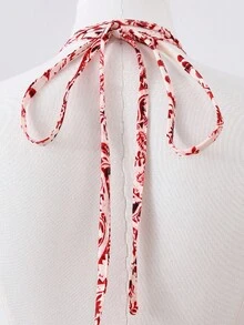 Franclia 女士V领吊带露背系腰连衣裙 - 紅色 - 查看 6