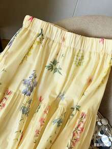 GlowEve New Arrival French Floral Design Women Skirt - Light Yellow - View 4