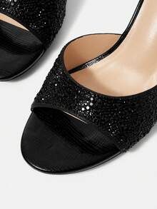CUCCOO HITCHD Sandalias de mujer con punta cuadrada y decoración de rhinestones, cómodas y de moda para fiestas, uso diario y commuting - Primavera/Verano - Negro - Ver 4