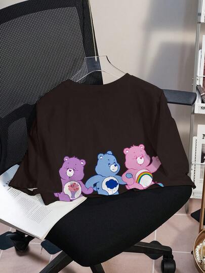 SHEIN X Care Bears Plus Size Summer Casual Bear Print Cropped T-Shirt