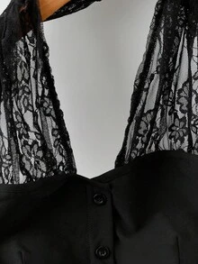 GlowEve 针织蕾丝露背纽扣前开衩下摆收腰上衣，优雅夏季沙滩女装，黑色 - 黑色 - 查看 5