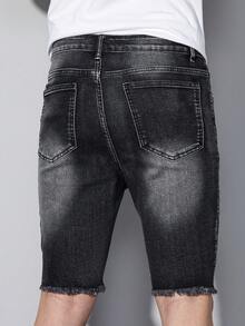 Manfinity LEGND Pantalones cortos vaqueros de hombre con parches desgastados, estilo slim fit de calle - Negro - Ver 8