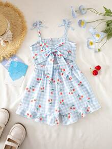 Bộ áo liền quần cho bé gái, kiểu dáng thanh lịch, thoải mái, thích hợp cho kỳ nghỉ, dây mảnh, ôm sát, màu xanh dương, chất liệu dệt kim, thích hợp cho mùa xuân/hè, phù hợp cho các hoạt động ngoài trời. - Màu xanh lam - Xem 2