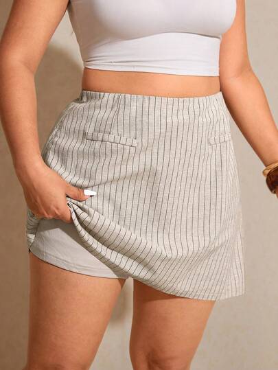 Elaquor Plus Size Women Striped Casual Versatile Date & Travel Skorts