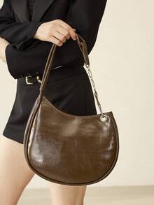 MOTF WOMEN'S CONTRAST CHAIN STRAP SHOULDER BAG - Brown - View 1