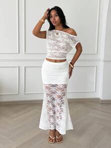 Slaydiva Chân váy dài màu trắng xuyên thấu dáng đuôi cá thanh lịch cho kỳ nghỉ hè - trắng - Xem 4