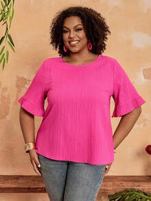 BrightlyHer Áo cánh tay ngắn cỡ lớn đơn giản thời trang thường ngày cho kỳ nghỉ xuân hè, trang phục phương Tây, áo hồng xuân/hè - Màu Hồng Tươi - Xem 1