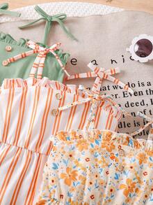 SHEIN Set de 3 piezas Mono de punto floral y a rayas lindo para bebé niña en verano - Multicolor - Ver 8