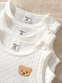 3pcs/Set Newborn Unisex Baby Sleeveless Bodysuit, White Minimalist Style, Suitable For Daily Wear, Casual Activities, And Birthday Parties, Spring/Summer - White - View 3