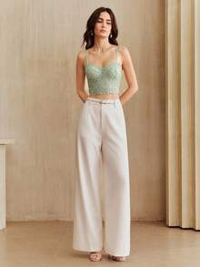 Anewsta Elegant French Lace Embellished Fitted Bustier, Sexy Open Back Camisole Top - Green - View 3