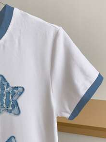 Resyla Áo thun nữ tay ngắn cổ tròn in họa tiết ngôi sao năm cánh phối màu - trắng - Xem 4