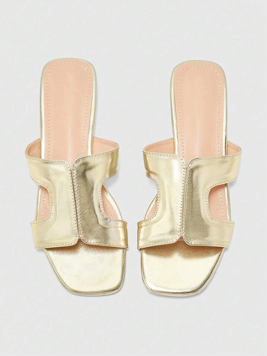 CUCCOO BIZCHIC Women's Fashion Daily Wear Slip-On High Heel Sandals - Gold - View 1