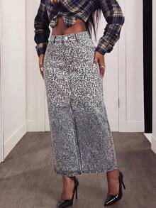 Slaydiva 女士高腰口袋豹纹开衩牛仔裙 - 彩色 - 查看 4