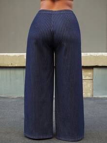 NYA SZN Petra 牛仔裤 高腰细条纹直筒修身款 街头风 日常休闲 节日 冬季假日 圣诞节 新年夜 优雅奢华 - 深色水洗藍 - 查看 7