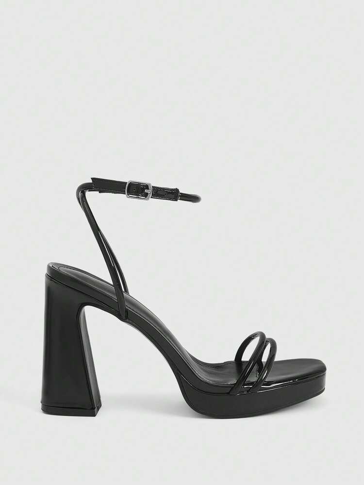 CUCCOO LuxiPop Classic Minimalist Fashion Women's High Heel Chunky Sandals, Square Toe One-Strap, Suitable For Banquet, Party, Dance, Date, Sexy Outfit, Vacation, Travel, 2000s Style