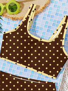 少女休闲波点吊带泳衣套装，适合夏季穿着 - 彩色 - 查看 5