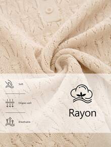 Aalyst 夏季通勤优雅奶油色钩针镂空针织上衣，蕾丝饰边，圆领半扣雾染系列女士短袖毛衣 - 杏色 - 查看 5