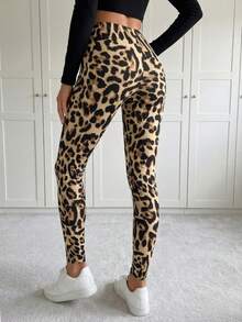SHEIN LUNE Leopard Print High Waist Leggings,Casual - Khaki - View 2
