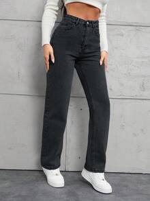 SHEIN Women's Casual Everyday Pockets Button Jeans - Medium Wash - View 5