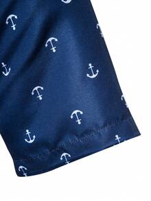 Manfinity Homme 男士全幅船錨印花寬鬆襯衫 - 藏蓝色 - 查看 7