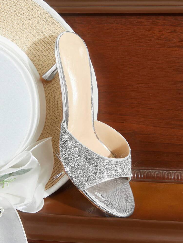 CUCCOO HITCHD Women's Square Toe Rhinestone Decor Slip-On Sandals, Comfortable And Fashionable For Party, Daily Wear, Commuting - Spring/Summer Summer Shoes Wedding Shoes Bride Shoes