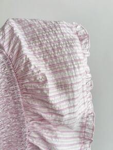 FavEase Camisa casual de rayas con volantes y ajustada para vacaciones para mujer, color rosa - Rosa - Ver 5