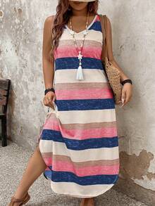 EMERY ROSE Plus Size Women's Casual Striped Dress, Spring/Summer - Multicolor - View 1