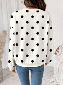 SHEIN LUNE 休闲简约复古优雅通勤百搭保暖印花图案，复古波点印花图案，女士夏季圆领长袖宽松卫衣 - 彩色 - 查看 2